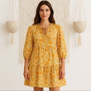 Marissa Olivia Yellow & White "Sunshine Daisy" Retro Floral Print Mini Dress